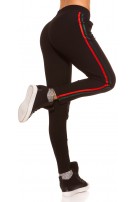 Trendy joggingbroek met contrast strepen roodgroen